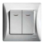 Lineme H Series Διακόπτης Διπλός Αλέ Ρετούρ Με Λυχνία Ασημί Ματ
