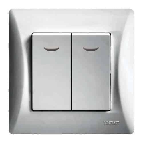 50-00106-5 Lineme H Series Διακόπτης Διπλός Αλέ Ρετούρ Με Λυχνία Ασημί Ματ - Image 1