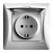 Lineme H Series Πρίζα Schuko Με Καπάκι Ασημί Ματ