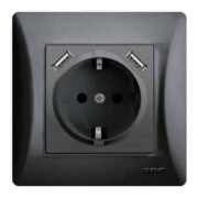 Lineme H Series Πρίζα Schuko Με 2 Θύρες USB Μαύρο
