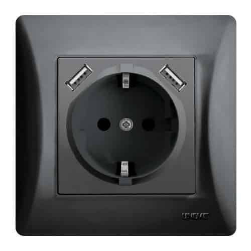 50-00133-2 Lineme H Series Πρίζα Schuko Με 2 Θύρες USB Μαύρο - Image 1