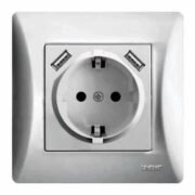 Lineme H Series Πρίζα Schuko Με 2 Θύρες USB Ασημί Ματ