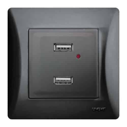 50-00139-2 Lineme H Series Πρίζα Διπλή USB Μαύρο - Image 1