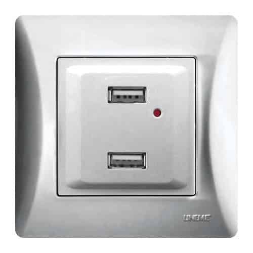 50-00139-5 Lineme H Series Πρίζα Διπλή USB Ασημί Ματ - Image 1