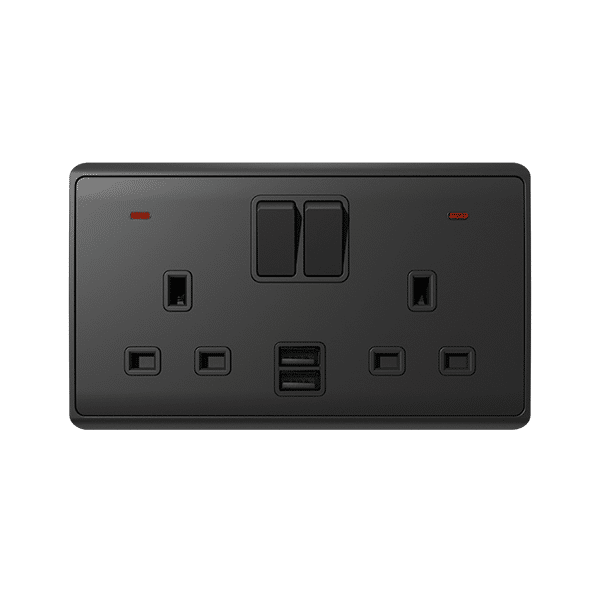 A-11 LONDON DOUBLE SOCKET 2P BUTTON SWITCH NEON+USB AN - Image 1