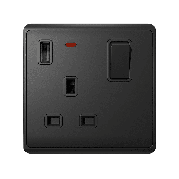 A-13 LONDON SINGLE SOCKET 1P BUTTON SWITCH NEON+USB AN - Image 1