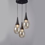 Aca Lighting Atena Κρεμαστό Φωτιστικό Ροζέτα 3xE14 Μαύρο & Κεχριμπαρί Γυαλί Φ41cm