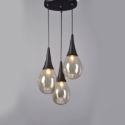 Aca Lighting Atena Κρεμαστό Φωτιστικό Ροζέτα 3xE14 Μαύρο & Κεχριμπαρί Γυαλί Φ41cm