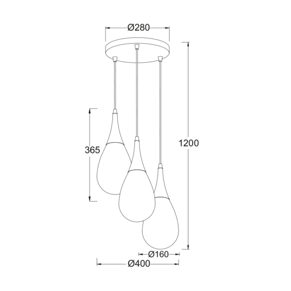 Aca Lighting Atena Κρεμαστό Φωτιστικό Ροζέτα 3xE14 Μαύρο & Κεχριμπαρί Γυαλί Φ41cm - Image 2