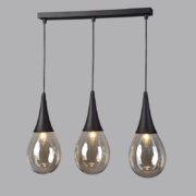 Aca Lighting Atena Κρεμαστό Φωτιστικό Ράγα 3xE14 Μαύρο & Κεχριμπαρί Γυαλί 64x16cm