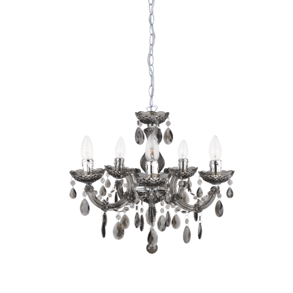 Aca Lighting NEFERTITI Κρεμαστό Φωτιστικό 5xE14 Φιμέ Ακρυλικό & Χρώμιο Μεταλλικό Φ46xH122cm - Image 3