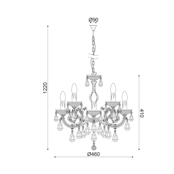 Aca Lighting NEFERTITI Κρεμαστό Φωτιστικό 5xE14 Φιμέ Ακρυλικό & Χρώμιο Μεταλλικό Φ46xH122cm - Image 4
