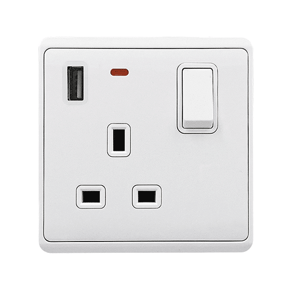 WH-102 LONDON SINGLE SOCKET 1P BUTTON SWITCH NEON+USB WH - Image 1