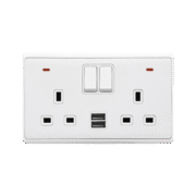 LONDON DOUBLE SOCKET 2P BUTTON SWITCH NEON+USB WH