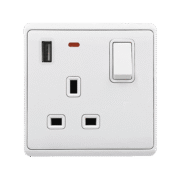 LONDON SINGLE SOCKET 2P BUTTON SWITCH NEON+USB WH