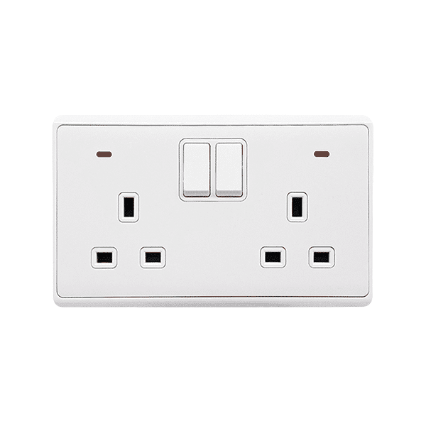 WH-99 LONDON DOUBLE SOCKET WITH 1P BUTTON SWITCH NEON WH - Image 1